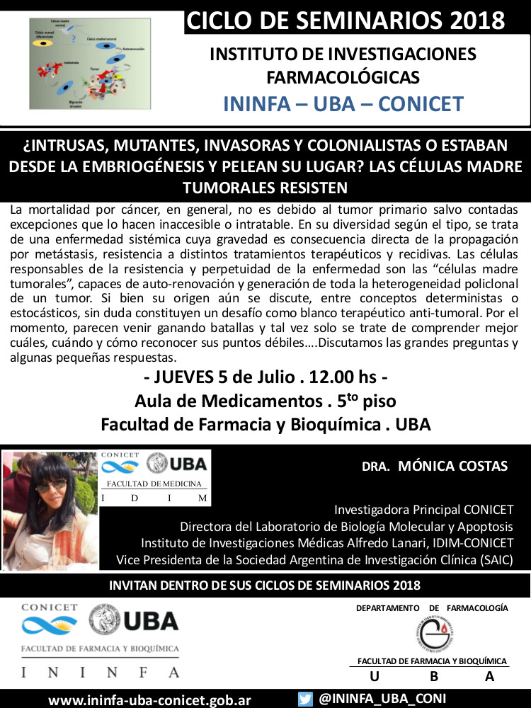SEMINARIO ININFA-DTO FARMACOLOGÍA 05 de julio 2018 . Dra. Costas