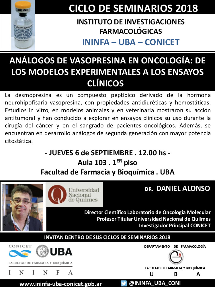 SEMINARIO ININFA-DTO FARMACOLOGÍA 06 de septiembre 2018 . Dr. Daniel Alonso