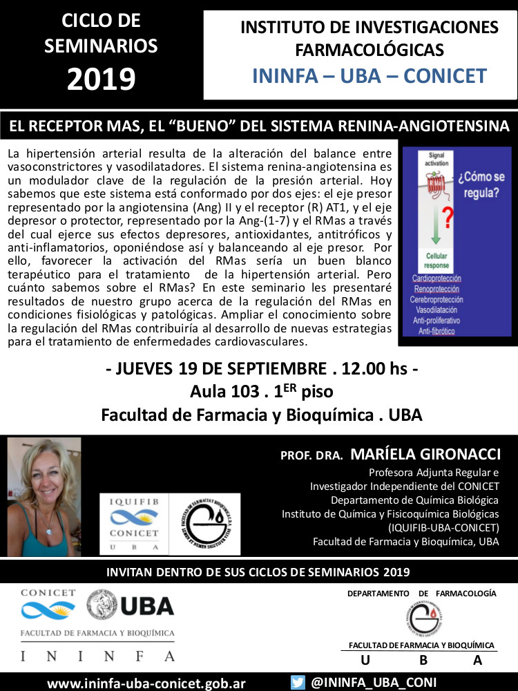 SEMINARIO ININFA-DTO FARMACOLOGÍA 19 de septiembre de 2019. Dra. Mariela Gironacci